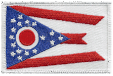 Standard Rectangle Flag Patch of State of Ohio - 2¼x3½" embroidered Standard Rectangle Flag Patch of the State of Ohio.<BR>Combines with our other Standard Rectangle Flag Patches for discounts.
