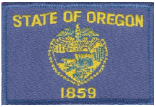 Standard Rectangle Flag Patch of State of Oregon - 2¼x3½" embroidered Standard Rectangle Flag Patch of the State of Oregon.<BR>Combines with our other Standard Rectangle Flag Patches for discounts.