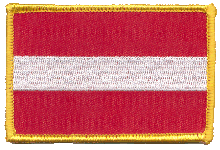 Standard Rectangle Flag Patch of Austria - 2¼x3½" embroidered Standard Rectangle Flag Patch of Austria.<BR>Combines with our other Standard Rectangle Flag Patches for discounts.