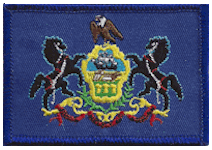 Standard Rectangle Flag Patch of State of Pennsylvania - 2¼x3½" embroidered Standard Rectangle Flag Patch of the State of Pennsylvania.<BR>Combines with our other Standard Rectangle Flag Patches for discounts.