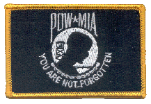 Standard Rectangle Flag Patch of POW/MIA - 2¼x3½" embroidered Standard Rectangle Flag Patch of POW/MIA.<BR>Combines with our other Standard Rectangle Flag Patches for discounts.