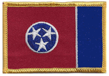 Standard Rectangle Flag Patch of State of Tennessee - 2¼x3½" embroidered Standard Rectangle Flag Patch of the State of Tennessee.<BR>Combines with our other Standard Rectangle Flag Patches for discounts.