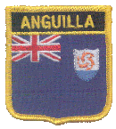 Shield Flag Patch of Anguilla - 3x2½" embroidered Shield Flag Patch of Anguilla.<BR>Combines with our other Shield Flag Patches for discounts.