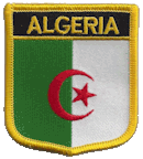 Shield Flag Patch of Algeria - 3x2½" embroidered Shield Flag Patch of Algeria.<BR>Combines with our other Shield Flag Patches for discounts.
