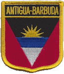 Shield Flag Patch of Antigua and Barbuda - 3x2½" embroidered Shield Flag Patch of Antigua and Barbuda.<BR>Combines with our other Shield Flag Patches for discounts.