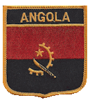 Shield Flag Patch of Angola - 3x2½" embroidered Shield Flag Patch of Angola.<BR>Combines with our other Shield Flag Patches for discounts.