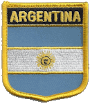 Shield Flag Patch of Argentina - 3x2½" embroidered Shield Flag Patch of Argentina.<BR>Combines with our other Shield Flag Patches for discounts.
