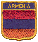 Shield Flag Patch of Armenia - 3x2½" embroidered Shield Flag Patch of Armenia.<BR>Combines with our other Shield Flag Patches for discounts.