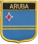 Shield Flag Patch of Aruba - 3x2½" embroidered Shield Flag Patch of Aruba.<BR>Combines with our other Shield Flag Patches for discounts.