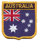 Shield Flag Patch of Australia - 3x2½" embroidered Shield Flag Patch of Australia.<BR>Combines with our other Shield Flag Patches for discounts.