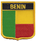 Shield Flag Patch of Benin - 3x2½" embroidered Shield Flag Patch of Benin.<BR>Combines with our other Shield Flag Patches for discounts.