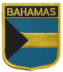 Shield Flag Patch of Bahamas - 3x2½" embroidered Shield Flag Patch of the Bahamas.<BR>Combines with our other Shield Flag Patches for discounts.