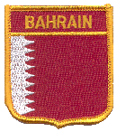 Shield Flag Patch of Bahrain - 3x2½" embroidered Shield Flag Patch of Bahrain.<BR>Combines with our other Shield Flag Patches for discounts.