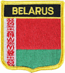 Shield Flag Patch of Belarus - 3x2½" embroidered Shield Flag Patch of Belarus.<BR>Combines with our other Shield Flag Patches for discounts.