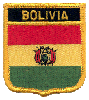 Shield Flag Patch of Bolivia - 3x2½" embroidered Shield Flag Patch of Bolivia.<BR>Combines with our other Shield Flag Patches for discounts.