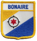 Shield Flag Patch of Bonaire - 3x2½" embroidered Shield Flag Patch of Bonaire.<BR>Combines with our other Shield Flag Patches for discounts.