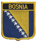 Shield Flag Patch of Bosnia - 3x2½" embroidered Shield Flag Patch of Bosnia.<BR>Combines with our other Shield Flag Patches for discounts.