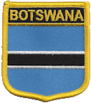 Shield Flag Patch of Botswana - 3x2½" embroidered Shield Flag Patch of Botswana.<BR>Combines with our other Shield Flag Patches for discounts.
