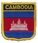 Shield Flag Patch of Cambodia - 3x2½" embroidered Shield Flag Patch of Cambodia.<BR>Combines with our other Shield Flag Patches for discounts.