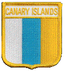 Shield Flag Patch of Canary Islands - 3x2½" embroidered Shield Flag Patch of the Canary Islands - Civil (no seal).<BR>Combines with our other Shield Flag Patches for discounts.