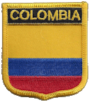 Shield Flag Patch of Colombia - 3x2½" embroidered Shield Flag Patch of Colombia.<BR>Combines with our other Shield Flag Patches for discounts.