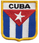 Shield Flag Patch of Cuba - vertical bars - 3x2½" embroidered Shield Flag Patch of Cuba - vertical bars.<BR>Combines with our other Shield Flag Patches for discounts.