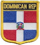 Shield Flag Patch of Dominican Republic - 3x2½" embroidered Shield Flag Patch of the Dominican Republic.<BR>Combines with our other Shield Flag Patches for discounts.
