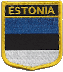 Shield Flag Patch of Estonia - 3x2½" embroidered Shield Flag Patch of Estonia.<BR>Combines with our other Shield Flag Patches for discounts.