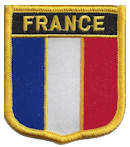 Shield Flag Patch of France - 3x2½" embroidered Shield Flag Patch of France.<BR>Combines with our other Shield Flag Patches for discounts.