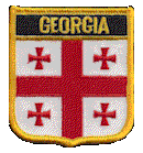 Shield Flag Patch of Georgia (Country) - 3x2½" embroidered Shield Flag Patch of Georgia (Country).<BR>Combines with our other Shield Flag Patches for discounts.