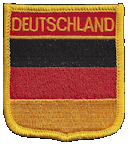 Shield Flag Patch of Deutschland - 3x2½" embroidered Shield Flag Patch of Germany (Deutschland).<BR>Combines with our other Shield Flag Patches for discounts.
