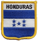 Shield Flag Patch of Honduras - 3x2½" embroidered Shield Flag Patch of Honduras.<BR>Combines with our other Shield Flag Patches for discounts.