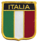 Shield Flag Patch of Italia - 3x2½" embroidered Shield Flag Patch of Italia.<BR>Combines with our other Shield Flag Patches for discounts.