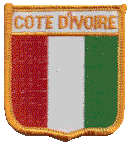 Shield Flag Patch of Côte d'Ivoire - 3x2½" embroidered Shield Flag Patch of Côte d'Ivoire.<BR>Combines with our other Shield Flag Patches for discounts.