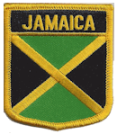 Shield Flag Patch of Jamaica - 3x2½" embroidered Shield Flag Patch of Jamaica.<BR>Combines with our other Shield Flag Patches for discounts.