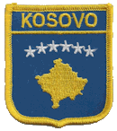 Shield Flag Patch of Kosovo - 3x2½" embroidered Shield Flag Patch of Kosovo.<BR>Combines with our other Shield Flag Patches for discounts.