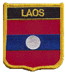 Shield Flag Patch of Laos - 3x2½" embroidered Shield Flag Patch of Laos.<BR>Combines with our other Shield Flag Patches for discounts.