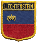 Shield Flag Patch of Liechtenstein - 3x2½" embroidered Shield Flag Patch of Liechtenstein.<BR>Combines with our other Shield Flag Patches for discounts.