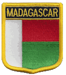 Shield Flag Patch of Madagascar - 3x2½" embroidered Shield Flag Patch of Madagascar.<BR>Combines with our other Shield Flag Patches for discounts.