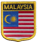 Shield Flag Patch of Malaysia - 3x2½" embroidered Shield Flag Patch of Malaysia.<BR>Combines with our other Shield Flag Patches for discounts.