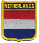 Shield Flag Patch of Netherlands - 3x2½" embroidered Shield Flag Patch of the Netherlands.<BR>Combines with our other Shield Flag Patches for discounts.