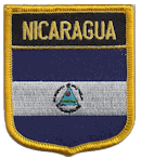 Shield Flag Patch of Nicaragua - 3x2½" embroidered Shield Flag Patch of Nicaragua.<BR>Combines with our other Shield Flag Patches for discounts.