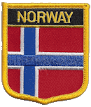 Shield Flag Patch of Norway - 3x2½" embroidered Shield Flag Patch of Norway.<BR>Combines with our other Shield Flag Patches for discounts.