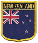 Shield Flag Patch of New Zealand - 3x2½" embroidered Shield Flag Patch of New Zealand.<BR>Combines with our other Shield Flag Patches for discounts.