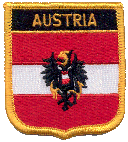 Shield Flag Patch of Austria with Eagle - 3x2½" embroidered Shield Flag Patch of Austria with Eagle.<BR>Combines with our other Shield Flag Patches for discounts.