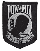 Shield Flag Patch of POW/MIA - 3¾x2½" embroidered Shield Flag Patch of POW/MIA.<BR>Combines with our other Shield Flag Patches for discounts.