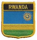 Shield Flag Patch of Rwanda - 3x2½" embroidered Shield Flag Patch of Rwanda.<BR>Combines with our other Shield Flag Patches for discounts.