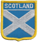 Shield Flag Patch of Scotland - Cross - 3x2½" embroidered Shield Flag Patch of Scotland - St Andrew's Cross.<BR>Combines with our other Shield Flag Patches for discounts.