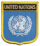Shield Flag Patch of United Nations - 3x2½" embroidered Shield Flag Patch of the United Nations.<BR>Combines with our other Shield Flag Patches for discounts.