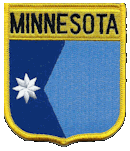 Shield Flag Patch of State of Minnesota - 3½x3" embroidered Shield Flag Patch of the State of Minnesota.<BR>Combines with our other State Shield Patches for discounts.